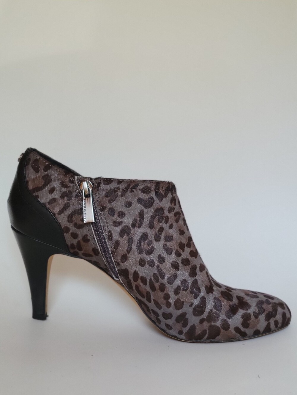 Vince Camuto Grey Leopard Bootie Heels